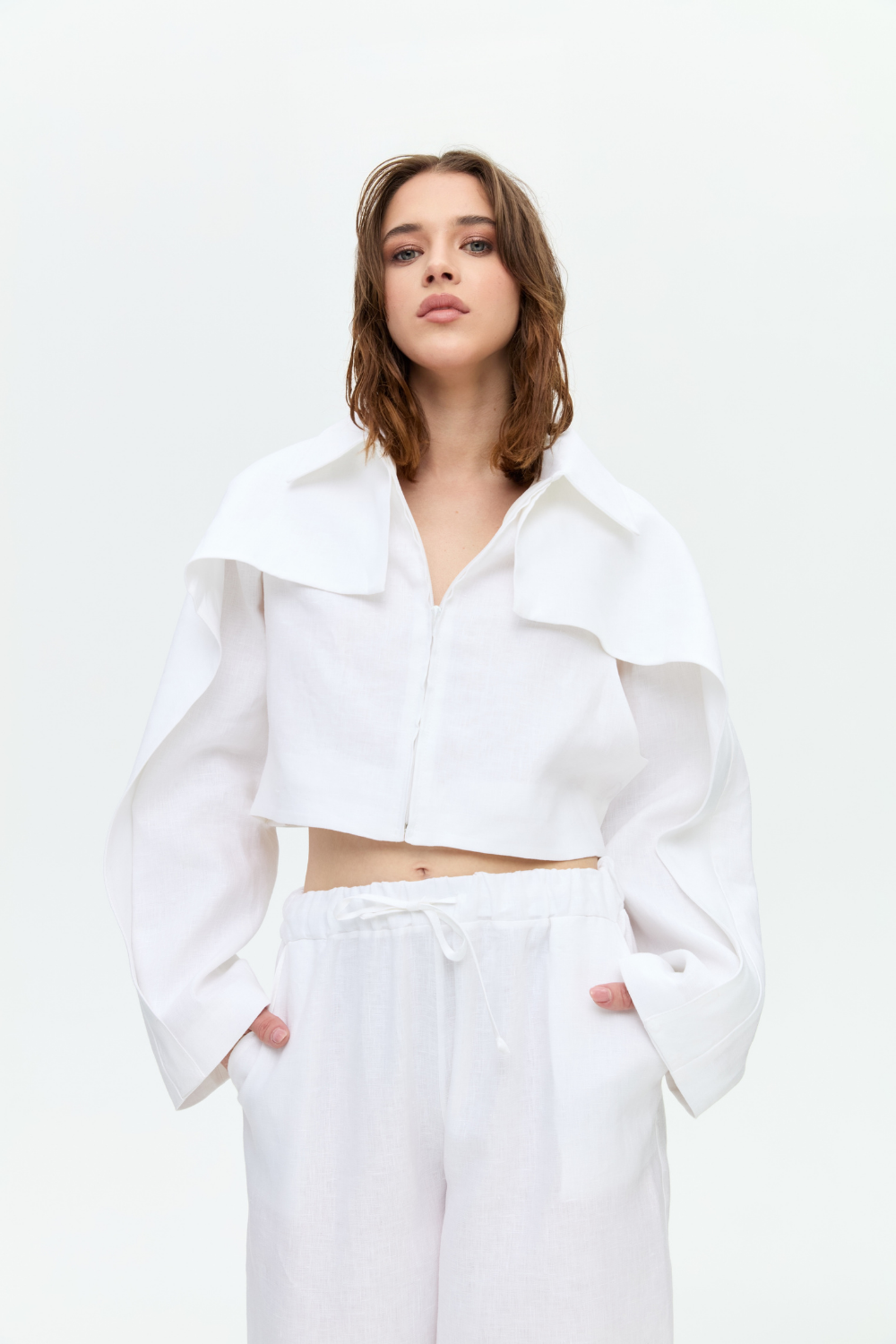 Pia Beyaz Keten Ceket Pantolon Takım - 0