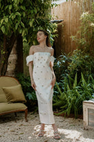 Pelia-Tiffany Taş İşlemeli Beyaz Midi Elbise-Elbise-1-Milagron.com