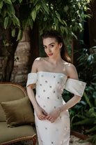 Pelia-Tiffany Taş İşlemeli Beyaz Midi Elbise-Elbise-4-Milagron.com