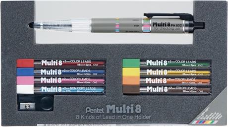Pentel-Pentel Pencil Lead Holder And Lead Set, Multi 8 Set 2.0 Mm Kalem, Kalemtraş Ve 8 Adet Farklı Renkte 2.0 Mm Uç Ph802 St-Mekanik Uçlu Kalem-1-Milagron.com