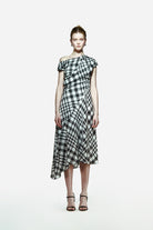 Peploum-Ama Drapped Dress In Checkered Pattern-Elbise-1-Milagron.com