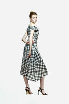 Peploum-Ama Drapped Dress In Checkered Pattern-Elbise-2-Milagron.com