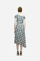 Peploum-Ama Drapped Dress In Checkered Pattern-Elbise-3-Milagron.com
