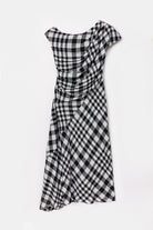 Peploum-Ama Drapped Dress In Checkered Pattern-Elbise-4-Milagron.com