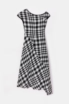 Peploum-Ama Drapped Dress In Checkered Pattern-Elbise-5-Milagron.com