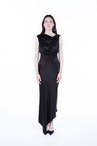 Peploum-Lea Folded Neckline Sateen Dress-Elbise-1-Milagron.com