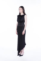 Peploum-Lea Folded Neckline Sateen Dress-Elbise-2-Milagron.com