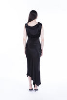 Peploum-Lea Folded Neckline Sateen Dress-Elbise-4-Milagron.com