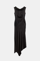 Peploum-Lea Folded Neckline Sateen Dress-Elbise-6-Milagron.com