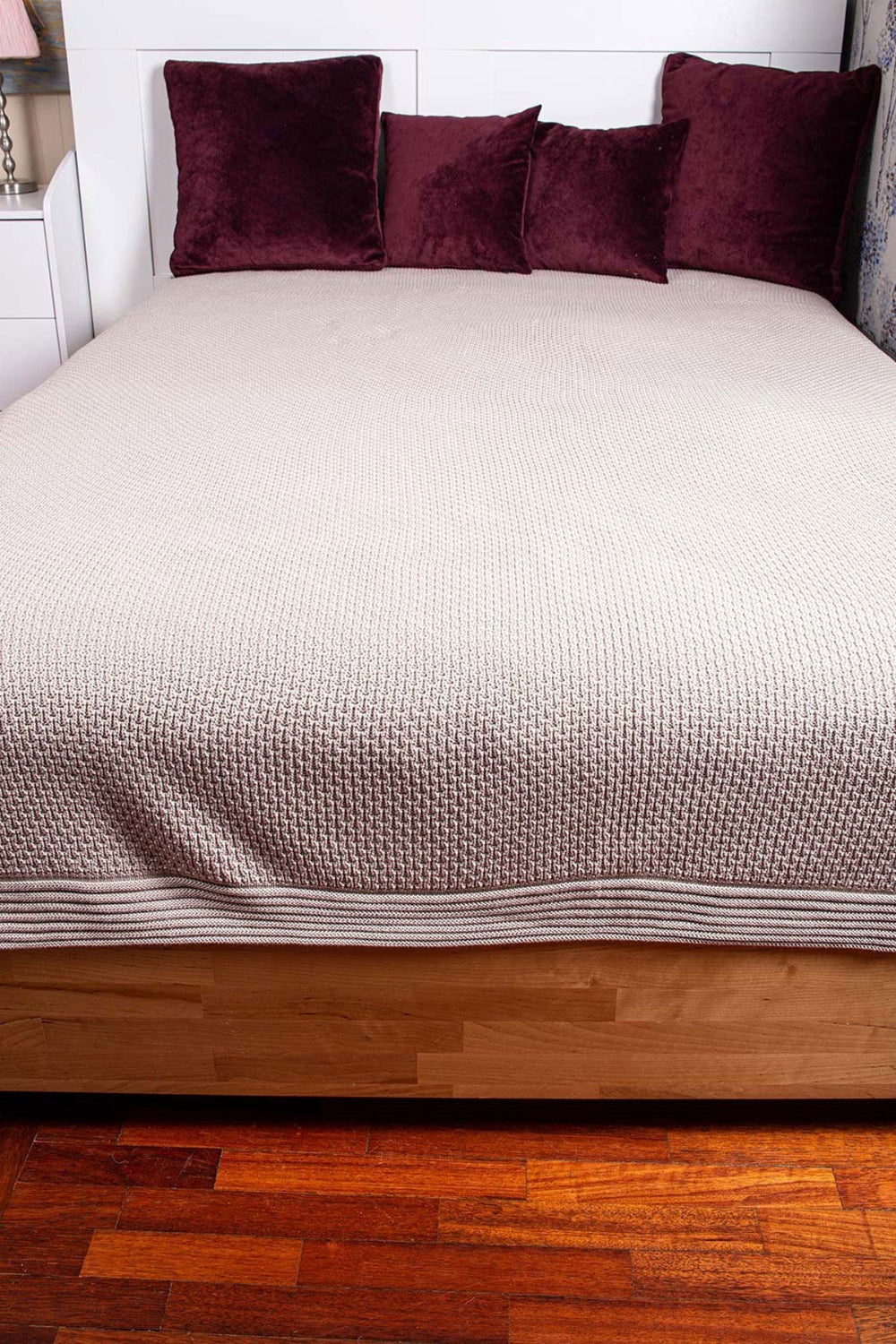 Peraluna-%100 Pamuk Pirinç Örgü Çift Kişilik Battaniye Kum-Battaniye-1-Milagron.com