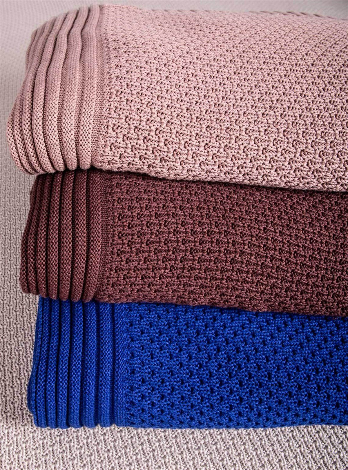 Peraluna-%100 Pamuk Pirinç Örgü Çift Kişilik Battaniye Kum-Battaniye-5-Milagron.com