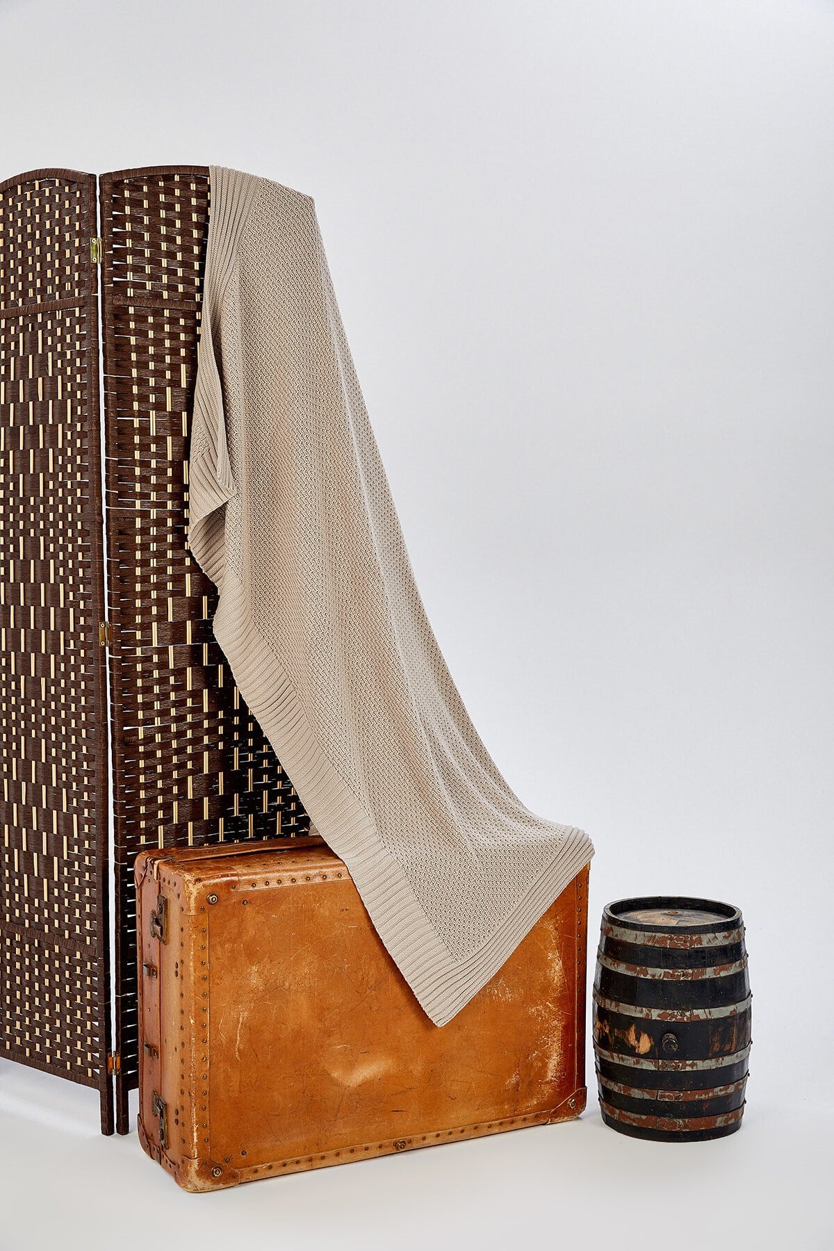 Peraluna-%100 Pamuk Pirinç Örgü Çift Kişilik Battaniye Kum-Battaniye-6-Milagron.com