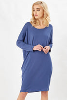 Peraluna-3/4 Kol Balon Kadın Elbise İndi̇go-Elbise-2-Milagron.com