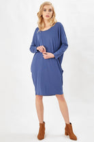 Peraluna-3/4 Kol Balon Kadın Elbise İndi̇go-Elbise-3-Milagron.com
