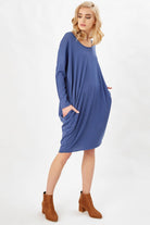 Peraluna-3/4 Kol Balon Kadın Elbise İndi̇go-Elbise-4-Milagron.com