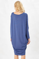 Peraluna-3/4 Kol Balon Kadın Elbise İndi̇go-Elbise-5-Milagron.com