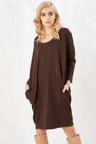 Peraluna-3/4 Kol Balon Kadın Elbise Kahve-Elbise-4-Milagron.com