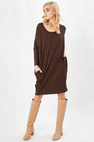 Peraluna-3/4 Kol Balon Kadın Elbise Kahve-Elbise-5-Milagron.com