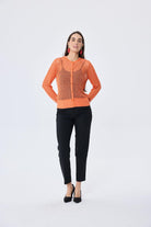 Peraluna-Addison Ajur Örgülü Kadın Triko Hırka Turuncu-Kazak & Triko-1-Milagron.com