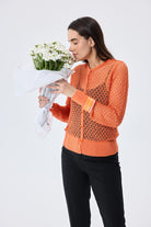 Peraluna-Addison Ajur Örgülü Kadın Triko Hırka Turuncu-Kazak & Triko-2-Milagron.com