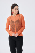 Peraluna-Addison Ajur Örgülü Kadın Triko Hırka Turuncu-Kazak & Triko-3-Milagron.com