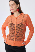 Peraluna-Addison Ajur Örgülü Kadın Triko Hırka Turuncu-Kazak & Triko-4-Milagron.com