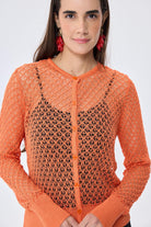 Peraluna-Addison Ajur Örgülü Kadın Triko Hırka Turuncu-Kazak & Triko-5-Milagron.com