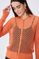 Peraluna-Addison Ajur Örgülü Kadın Triko Hırka Turuncu-Kazak & Triko-6-Milagron.com