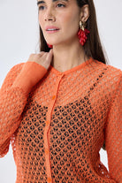 Peraluna-Addison Ajur Örgülü Kadın Triko Hırka Turuncu-Kazak & Triko-7-Milagron.com