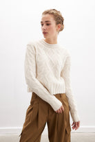 Peraluna-Adeline Sweater Bisiklet Yaka Saç Örgü Kadın Triko Kazak Ekru-Kazak & Triko-1-Milagron.com