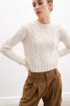 Peraluna-Adeline Sweater Bisiklet Yaka Saç Örgü Kadın Triko Kazak Ekru-Kazak & Triko-2-Milagron.com