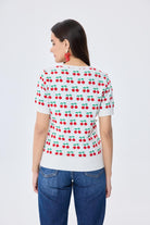 Peraluna-Alice's Cherry Kiraz Desenli Kadın Triko Yazlık Bluz Ekru Multi̇-Bluz-10-Milagron.com