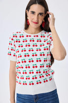 Peraluna-Alice's Cherry Kiraz Desenli Kadın Triko Yazlık Bluz Ekru Multi̇-Bluz-4-Milagron.com