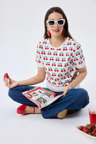 Peraluna-Alice's Cherry Kiraz Desenli Kadın Triko Yazlık Bluz Ekru Multi̇-Bluz-5-Milagron.com