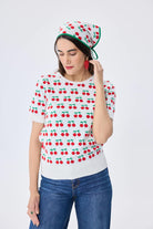 Peraluna-Alice's Cherry Kiraz Desenli Kadın Triko Yazlık Bluz Ekru Multi̇-Bluz-8-Milagron.com