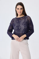 Peraluna-Amy Top Ajur Örgü Kadın Simli Bluz Mor Simli-Kazak & Triko-1-Milagron.com