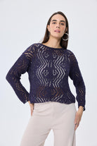 Peraluna-Amy Top Ajur Örgü Kadın Simli Bluz Mor Simli-Kazak & Triko-2-Milagron.com