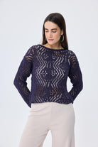 Peraluna-Amy Top Ajur Örgü Kadın Simli Bluz Mor Simli-Kazak & Triko-3-Milagron.com