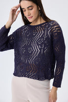 Peraluna-Amy Top Ajur Örgü Kadın Simli Bluz Mor Simli-Kazak & Triko-4-Milagron.com