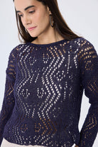 Peraluna-Amy Top Ajur Örgü Kadın Simli Bluz Mor Simli-Kazak & Triko-5-Milagron.com