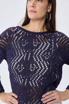 Peraluna-Amy Top Ajur Örgü Kadın Simli Bluz Mor Simli-Kazak & Triko-6-Milagron.com