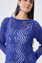 Peraluna-Amy Top Ajur Örgü Kadın Simli Bluz Saks Mavi Simli-Kazak & Triko-4-Milagron.com