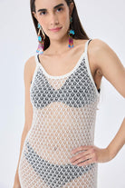 Peraluna-Angel Ajurlu Kadın Uzun Triko Plaj Elbisesi Ekru-Elbise-6-Milagron.com