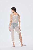 Peraluna-Angel Ajurlu Kadın Uzun Triko Plaj Elbisesi Ekru-Elbise-8-Milagron.com