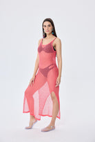 Peraluna-Angel Ajurlu Kadın Uzun Triko Plaj Elbisesi Koral-Elbise-4-Milagron.com