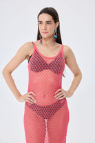 Peraluna-Angel Ajurlu Kadın Uzun Triko Plaj Elbisesi Koral-Elbise-5-Milagron.com