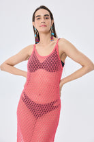 Peraluna-Angel Ajurlu Kadın Uzun Triko Plaj Elbisesi Koral-Elbise-6-Milagron.com