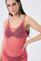 Peraluna-Angel Ajurlu Kadın Uzun Triko Plaj Elbisesi Koral-Elbise-7-Milagron.com