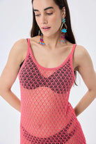 Peraluna-Angel Ajurlu Kadın Uzun Triko Plaj Elbisesi Koral-Elbise-8-Milagron.com