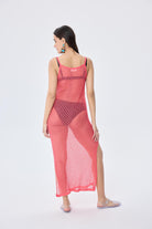 Peraluna-Angel Ajurlu Kadın Uzun Triko Plaj Elbisesi Koral-Elbise-9-Milagron.com